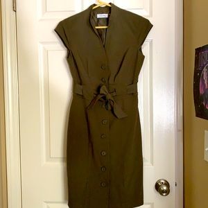 Calvin Klein Size Small Army Green Belted Dress